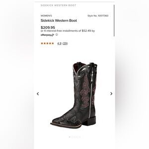 Ariat Sidekick Black Western Boots 10M
